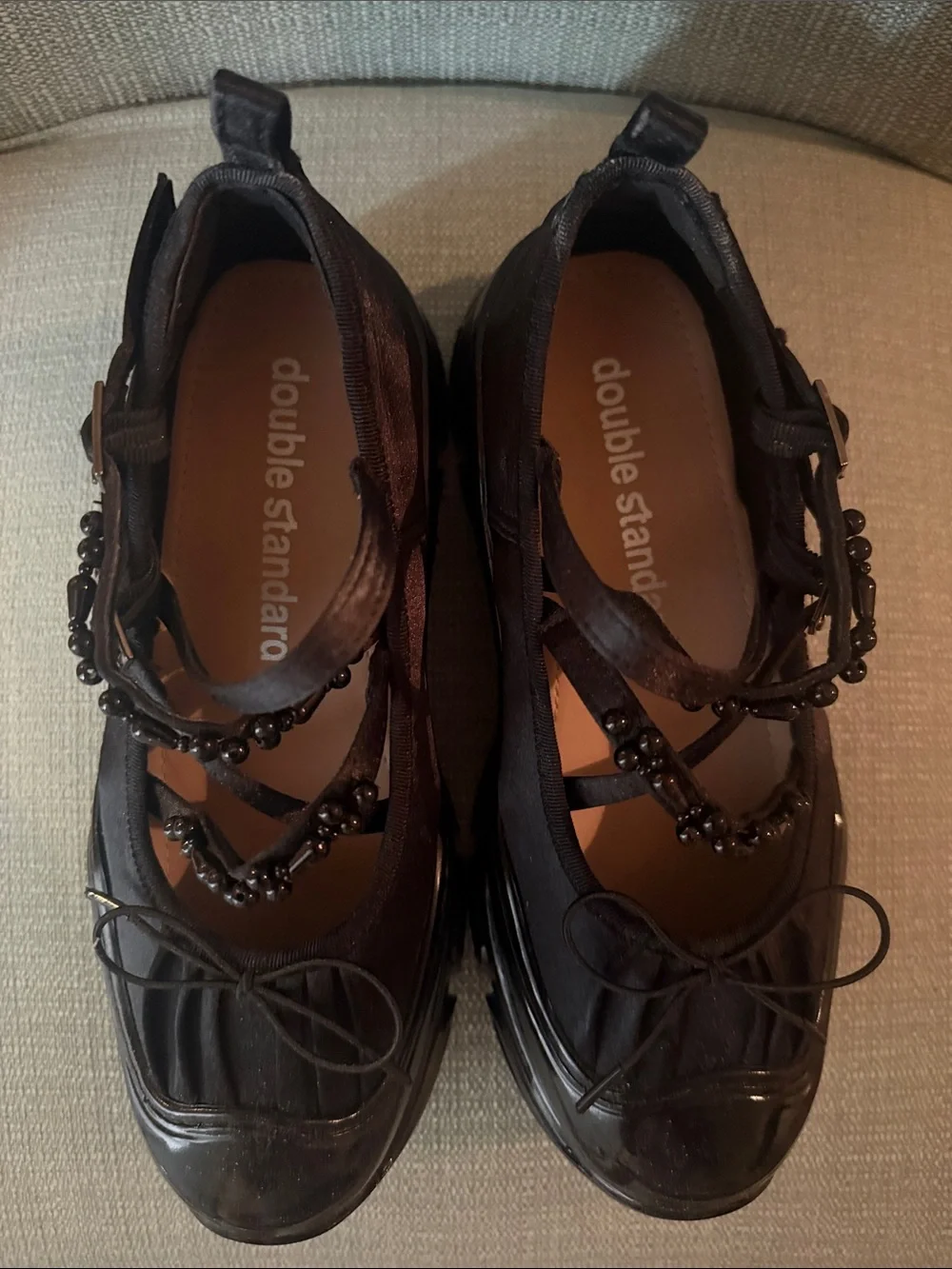 Women’s Black Beaded Mary Jane Loafer Flats Double Standard